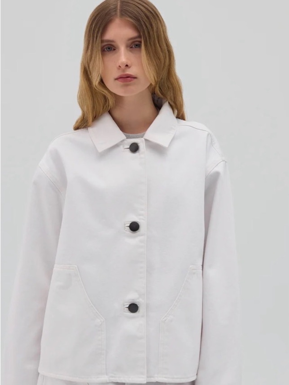 White Denim Button-Front Jacket